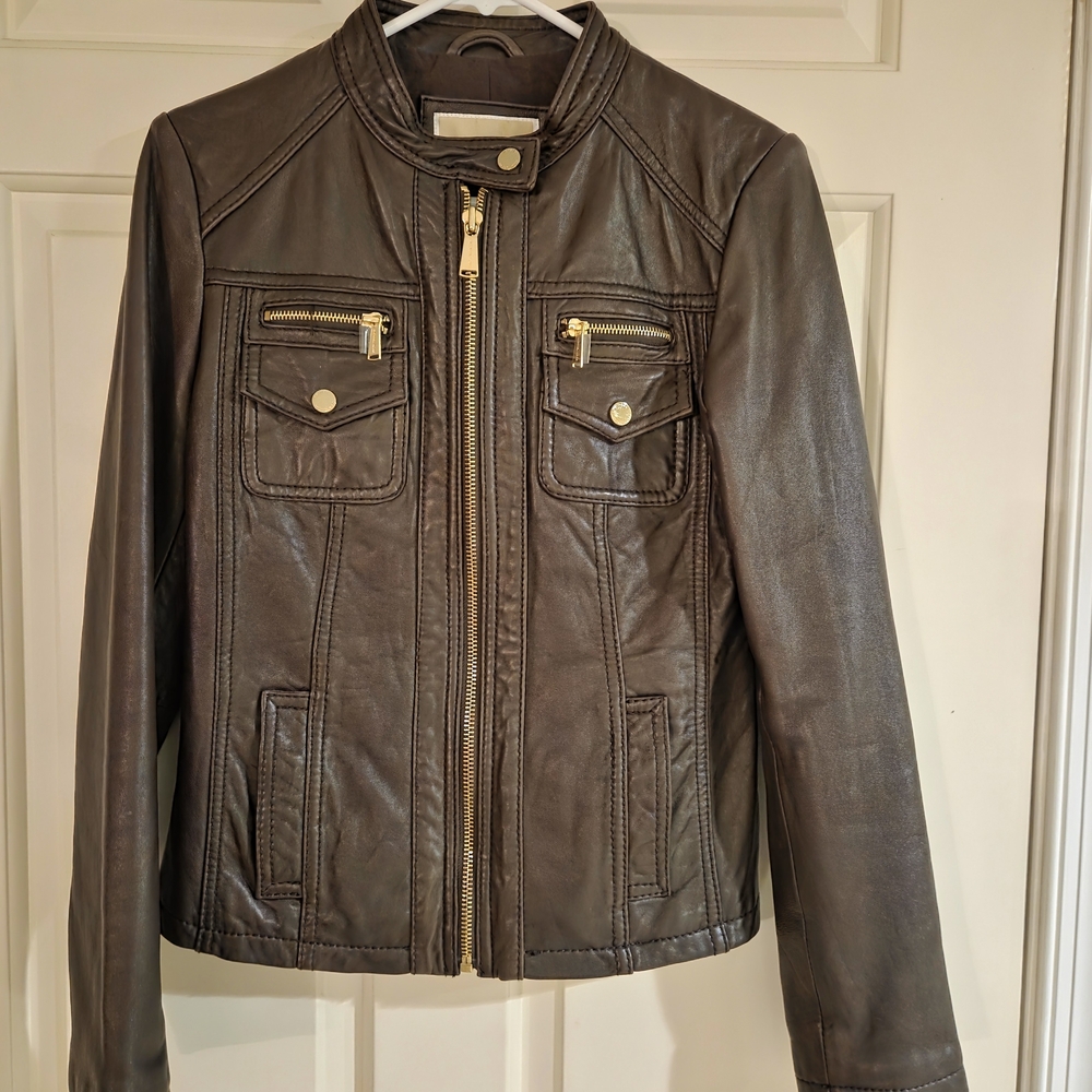 MICHAEL Michael Kors Dark Brown Leather Jacket